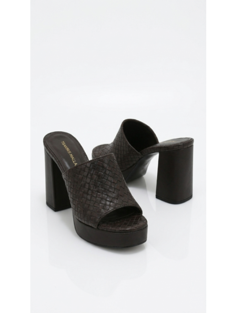 TSAKIRIS MALLAS Brown Mules with Knitting