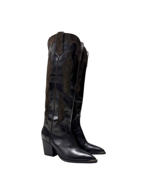 TSAKIRIS MALLAS Καφέ Καουμπόικες Δερμάτινες Γυναικείες Μπότες με Ανάγλυφα Σχέδια