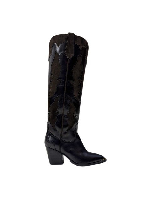 TSAKIRIS MALLAS Καφέ Καουμπόικες Δερμάτινες Γυναικείες Μπότες με Ανάγλυφα Σχέδια