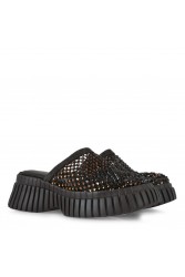 TSAKIRIS MALLAS Καφέ Καστόρι Γυναικεία Flatforms με Στρας