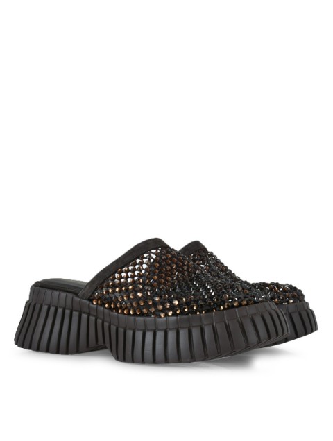 TSAKIRIS MALLAS Καφέ Καστόρι Γυναικεία Flatforms με Στρας