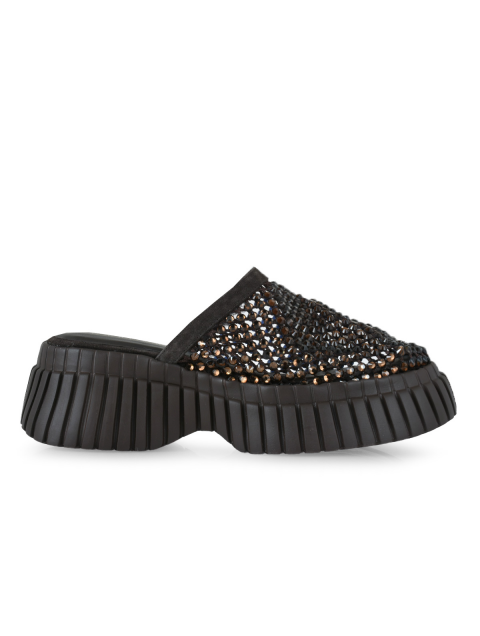 TSAKIRIS MALLAS Καφέ Καστόρι Γυναικεία Flatforms με Στρας