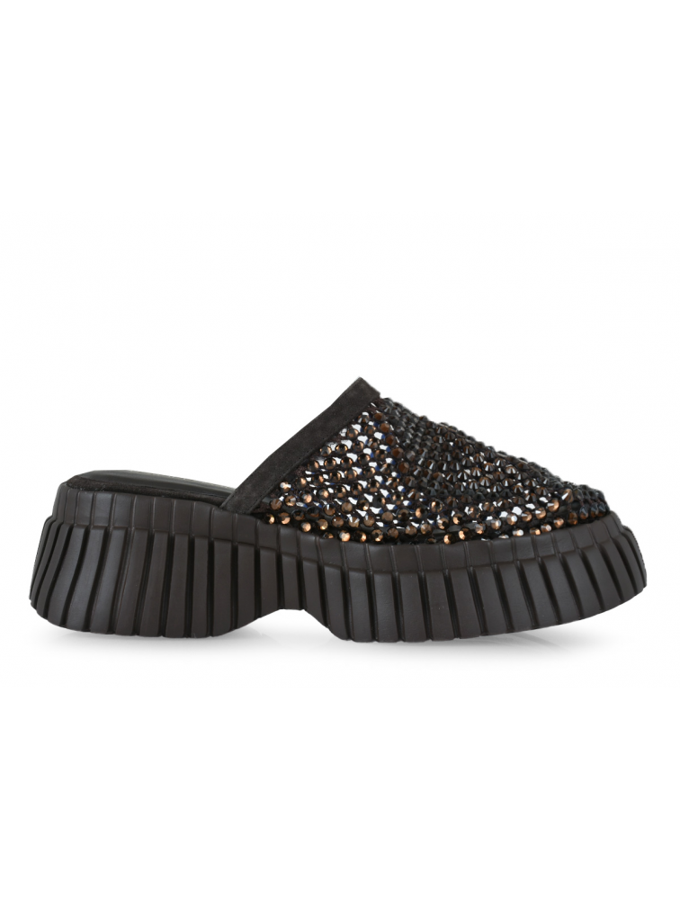 TSAKIRIS MALLAS Καφέ Καστόρι Γυναικεία Flatforms με Στρας