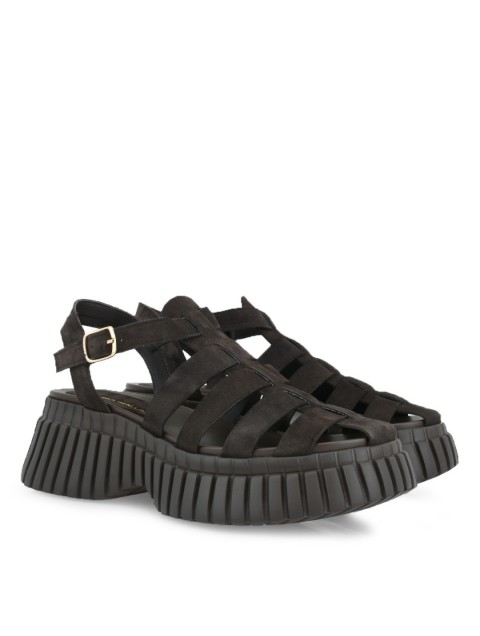 TSAKIRIS MALLAS Καφέ Σουέντ Flatforms Σανδάλια