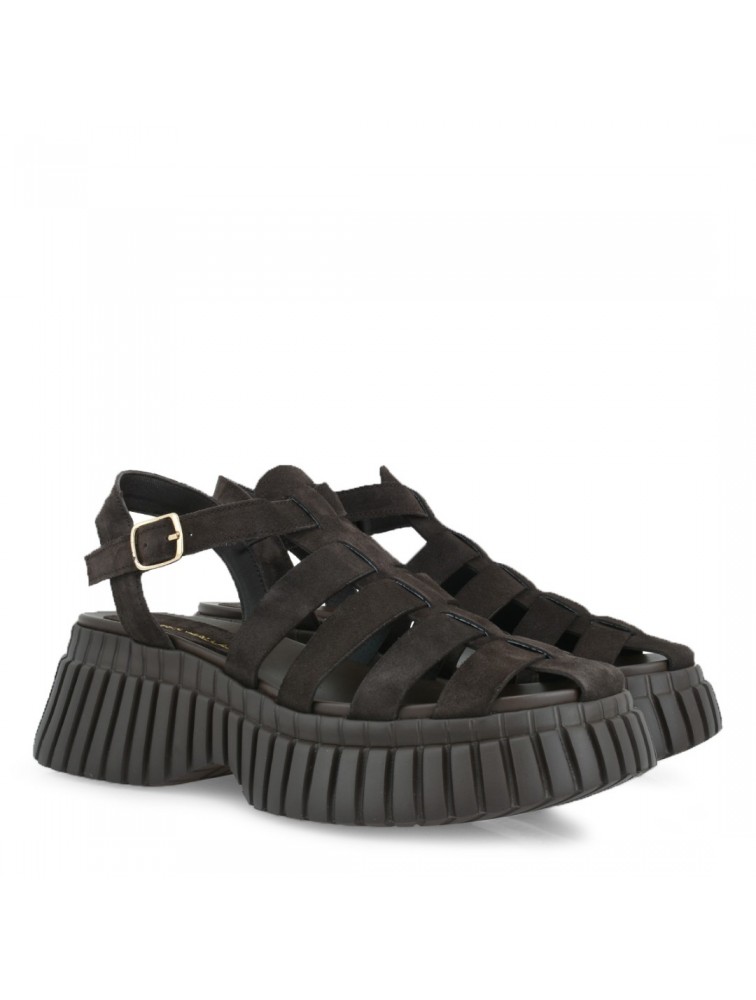 TSAKIRIS MALLAS Καφέ Σουέντ Flatforms Σανδάλια
