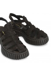 TSAKIRIS MALLAS Καφέ Σουέντ Flatforms Σανδάλια