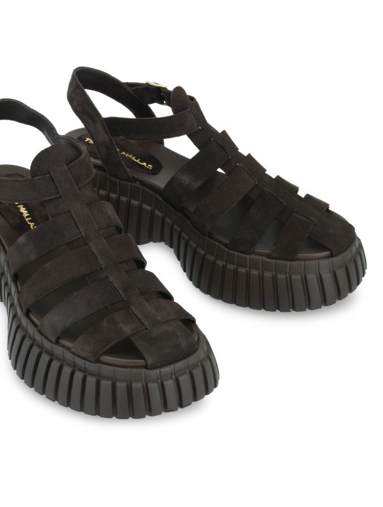 TSAKIRIS MALLAS Καφέ Σουέντ Flatforms Σανδάλια