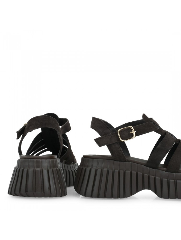 TSAKIRIS MALLAS Καφέ Σουέντ Flatforms Σανδάλια
