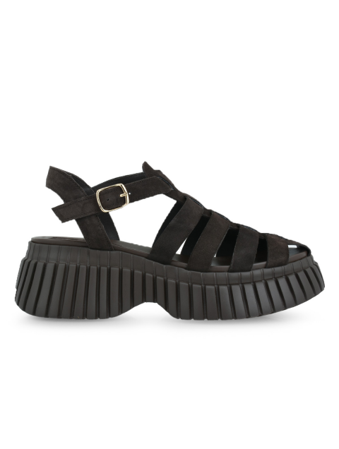 TSAKIRIS MALLAS Καφέ Σουέντ Flatforms Σανδάλια