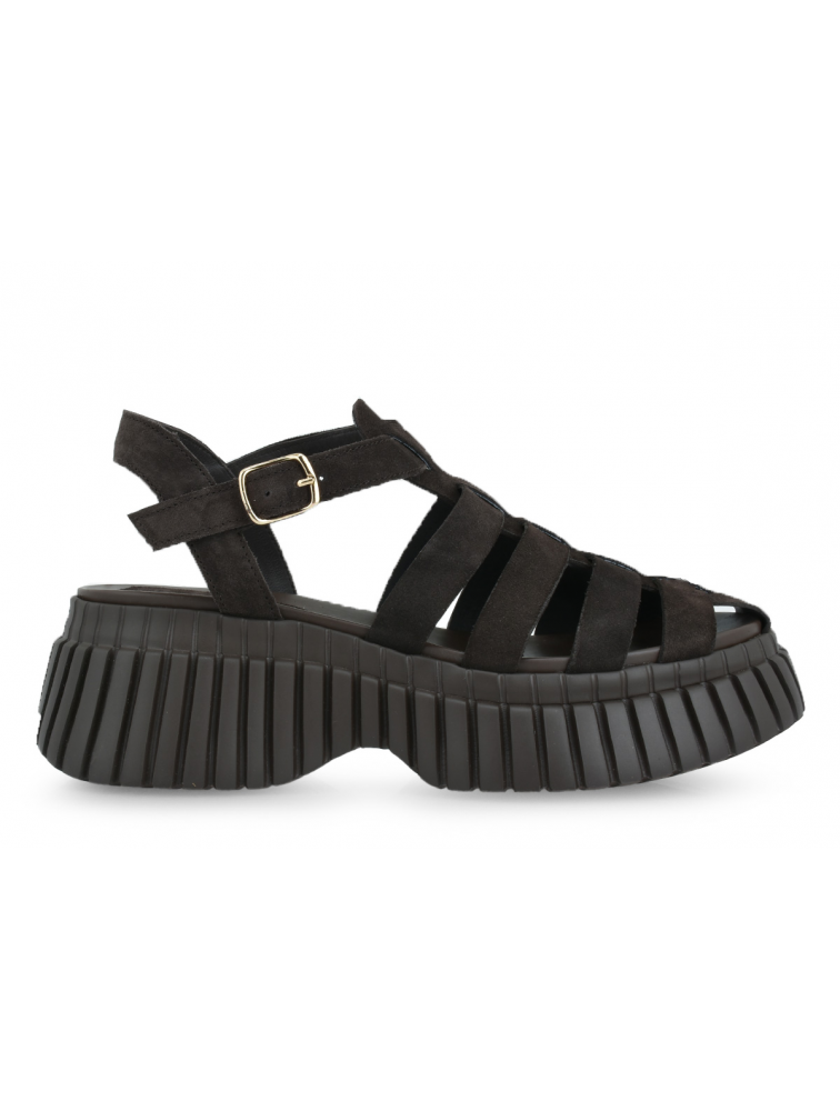 TSAKIRIS MALLAS Καφέ Σουέντ Flatforms Σανδάλια