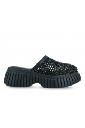 TSAKIRIS MALLAS Μαύρα Δερμάτινα Γυναικεία Flatforms με Στρας