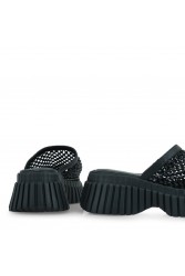 TSAKIRIS MALLAS Μαύρα Δερμάτινα Γυναικεία Flatforms με Στρας