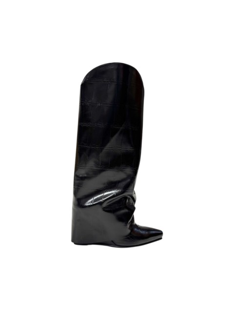 TSAKIRIS MALLAS Μαύρες Κροκό Γυναικείες Μπότες με Γκέτα