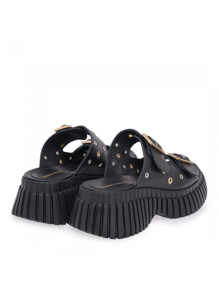TSAKIRIS MALLAS Μαύρα Γυναικεία Δερμάτινα Flatforms