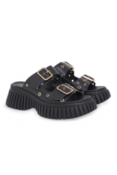 TSAKIRIS MALLAS Μαύρα Γυναικεία Δερμάτινα Flatforms