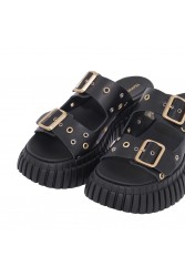 TSAKIRIS MALLAS Μαύρα Γυναικεία Δερμάτινα Flatforms
