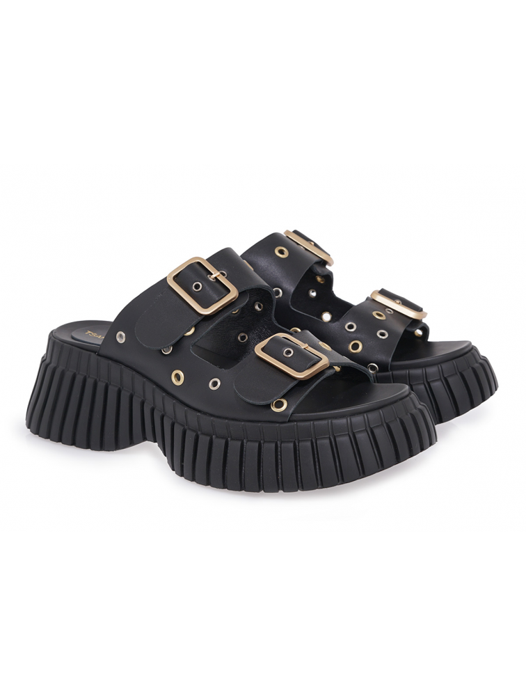 TSAKIRIS MALLAS Μαύρα Γυναικεία Δερμάτινα Flatforms