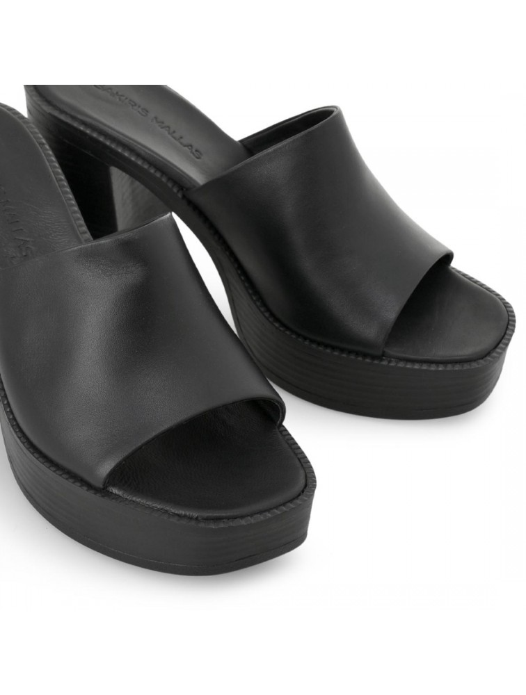 TSAKIRIS MALLAS Μαύρα Γυναικεία Δερμάτινα Mules