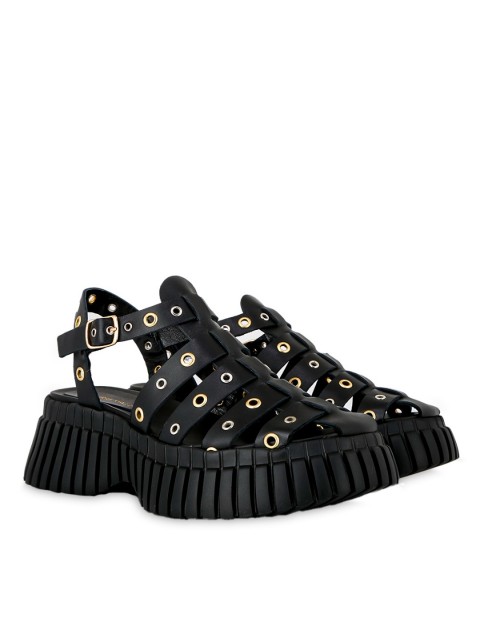 TSAKIRIS MALLAS Black Women's Sandals With Gold Studs
