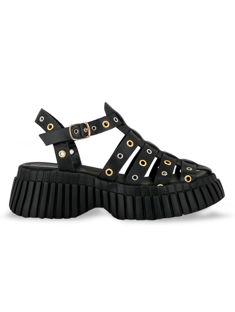 TSAKIRIS MALLAS Black Women's Sandals With Gold Studs