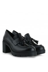 TSAKIRIS MALLAS Μαύρα δερμάτινα γυναικεία loafers