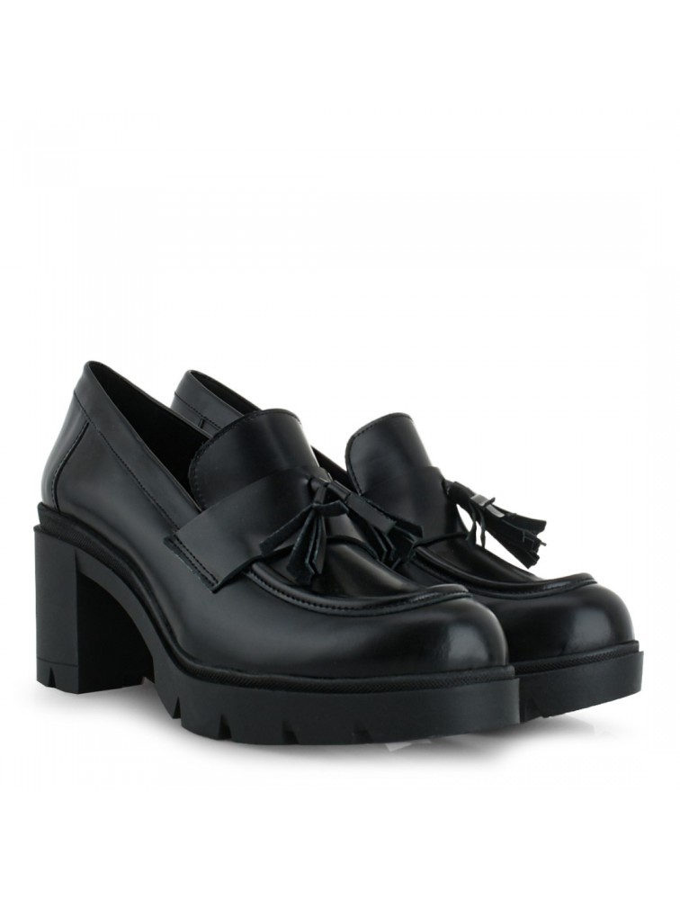 TSAKIRIS MALLAS Μαύρα δερμάτινα γυναικεία loafers