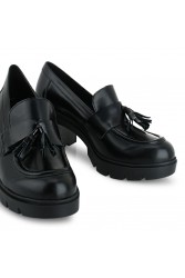 TSAKIRIS MALLAS Μαύρα δερμάτινα γυναικεία loafers