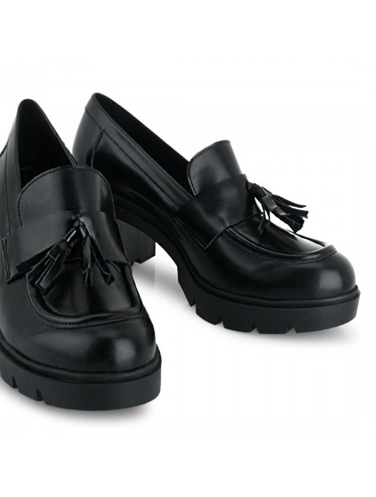 TSAKIRIS MALLAS Μαύρα δερμάτινα γυναικεία loafers