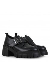 TSAKIRIS MALLAS Μαύρα δερμάτινα γυναικεία loafers