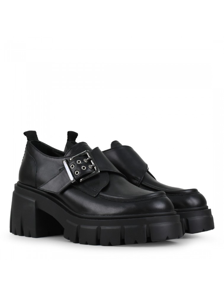 TSAKIRIS MALLAS Μαύρα δερμάτινα γυναικεία loafers