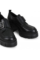 TSAKIRIS MALLAS Μαύρα δερμάτινα γυναικεία loafers