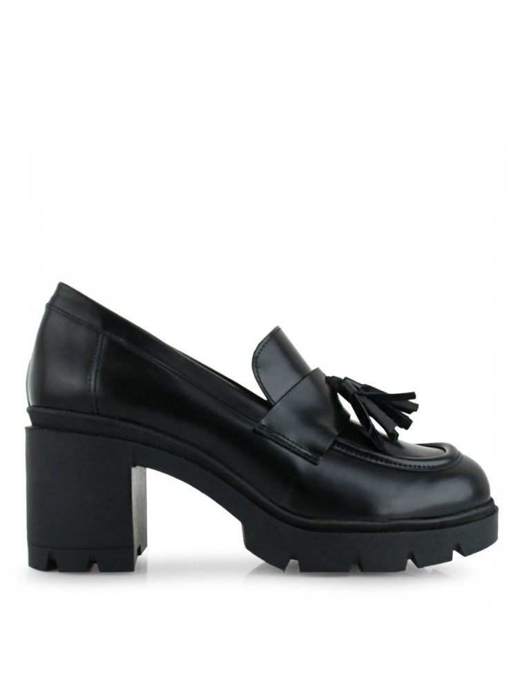 TSAKIRIS MALLAS Μαύρα δερμάτινα γυναικεία loafers