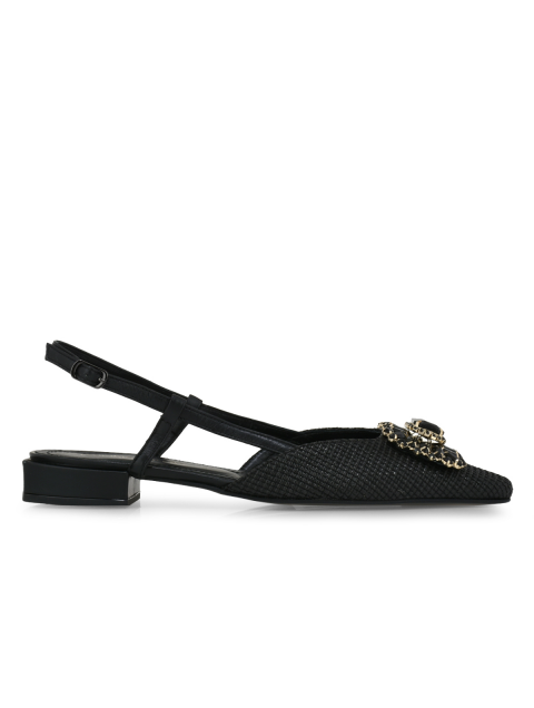 TSAKIRIS MALLAS Black Straw Women's Slingback Ballerinas