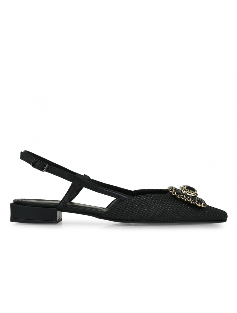 TSAKIRIS MALLAS Black Straw Women's Slingback Ballerinas