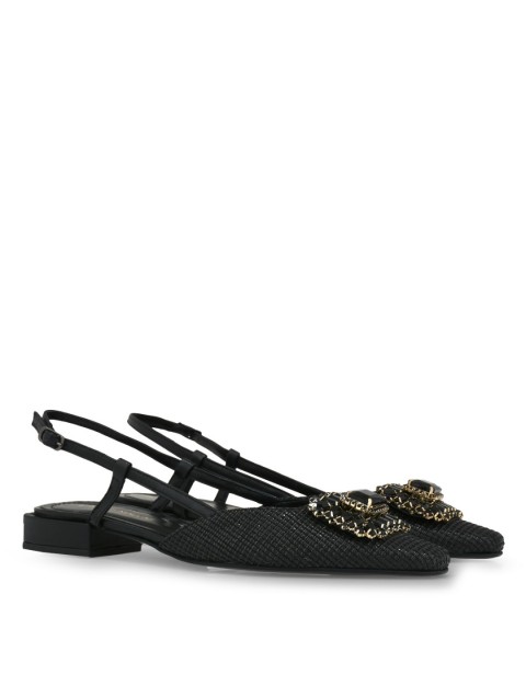 TSAKIRIS MALLAS Black Straw Women's Slingback Ballerinas