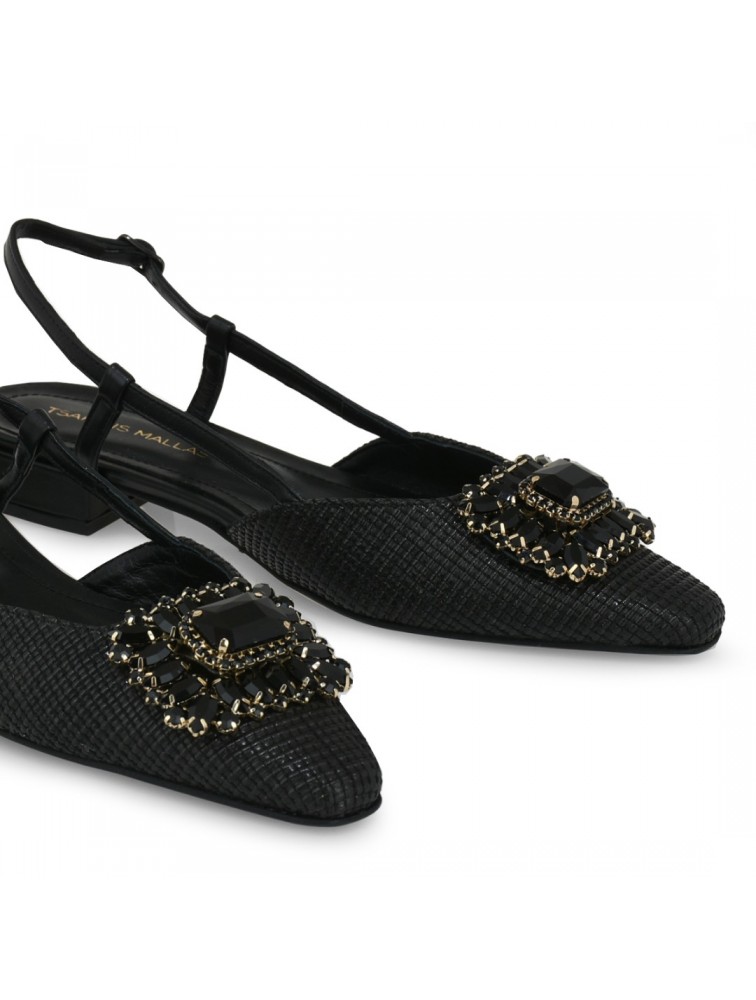TSAKIRIS MALLAS Black Straw Women's Slingback Ballerinas