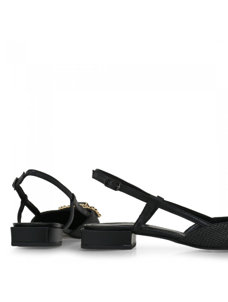 TSAKIRIS MALLAS Black Straw Women's Slingback Ballerinas
