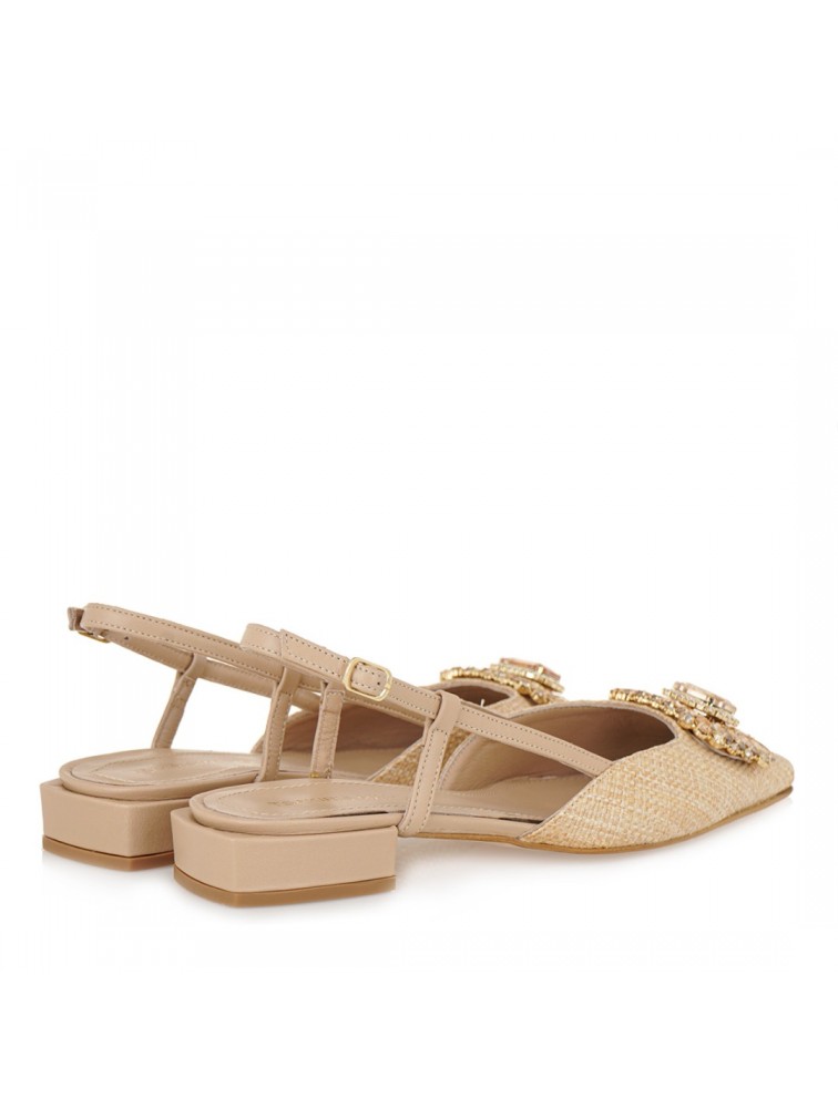 TSAKIRIS MALLAS Μπεζ Γυναικείες Δερμάτινες Slingback Μπαλαρίνες