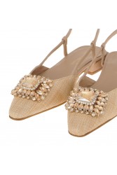 TSAKIRIS MALLAS Μπεζ Γυναικείες Δερμάτινες Slingback Μπαλαρίνες