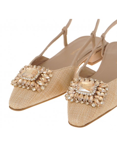 TSAKIRIS MALLAS Μπεζ Γυναικείες Δερμάτινες Slingback Μπαλαρίνες 