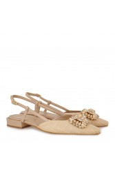 TSAKIRIS MALLAS Μπεζ Γυναικείες Δερμάτινες Slingback Μπαλαρίνες