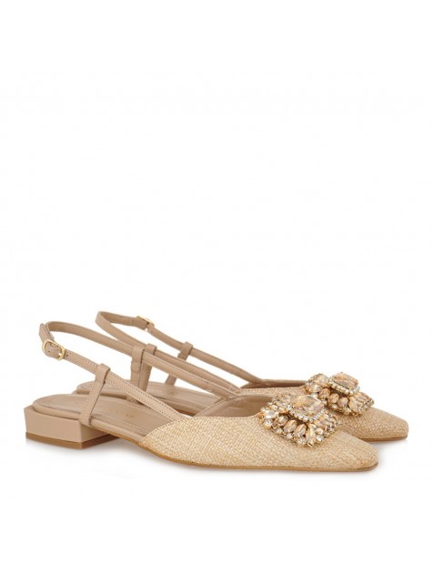 TSAKIRIS MALLAS Μπεζ Γυναικείες Δερμάτινες Slingback Μπαλαρίνες 