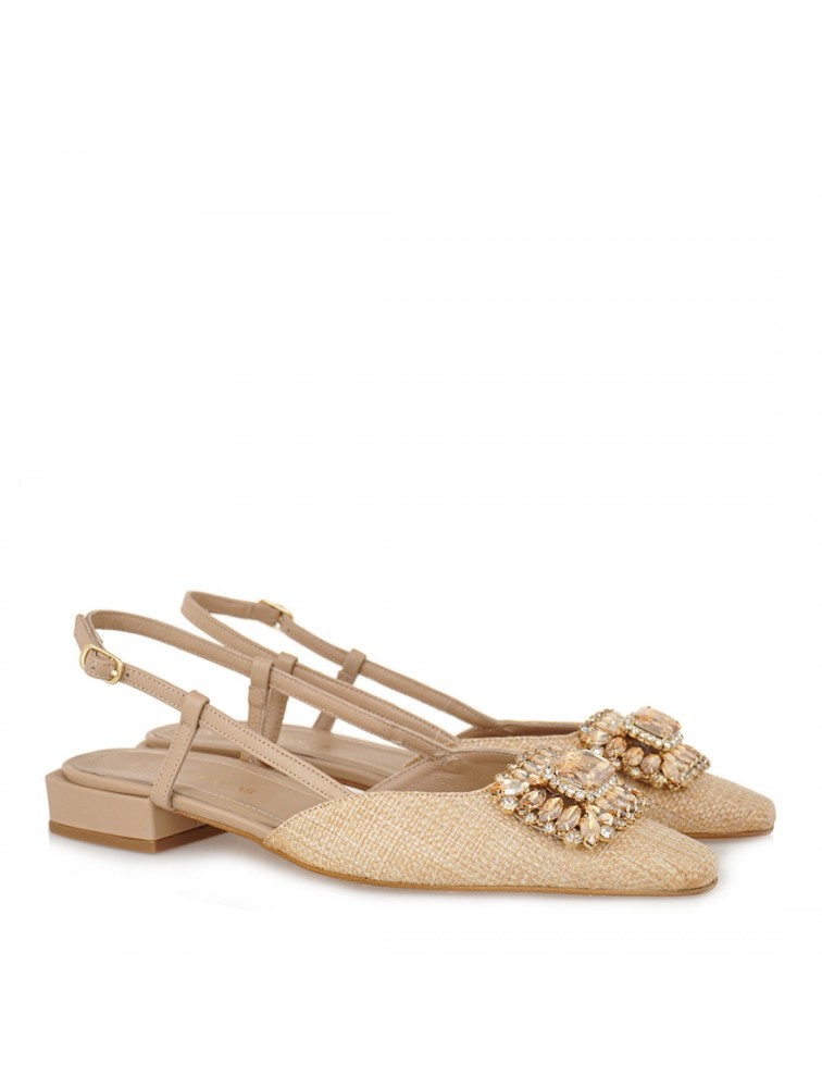 TSAKIRIS MALLAS Μπεζ Γυναικείες Δερμάτινες Slingback Μπαλαρίνες