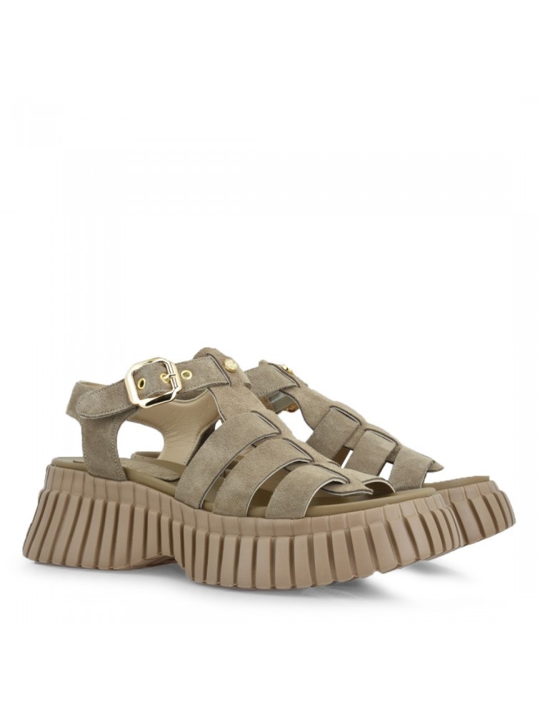 TSAKIRIS MALLAS Beige Suede Flatforms Sandals