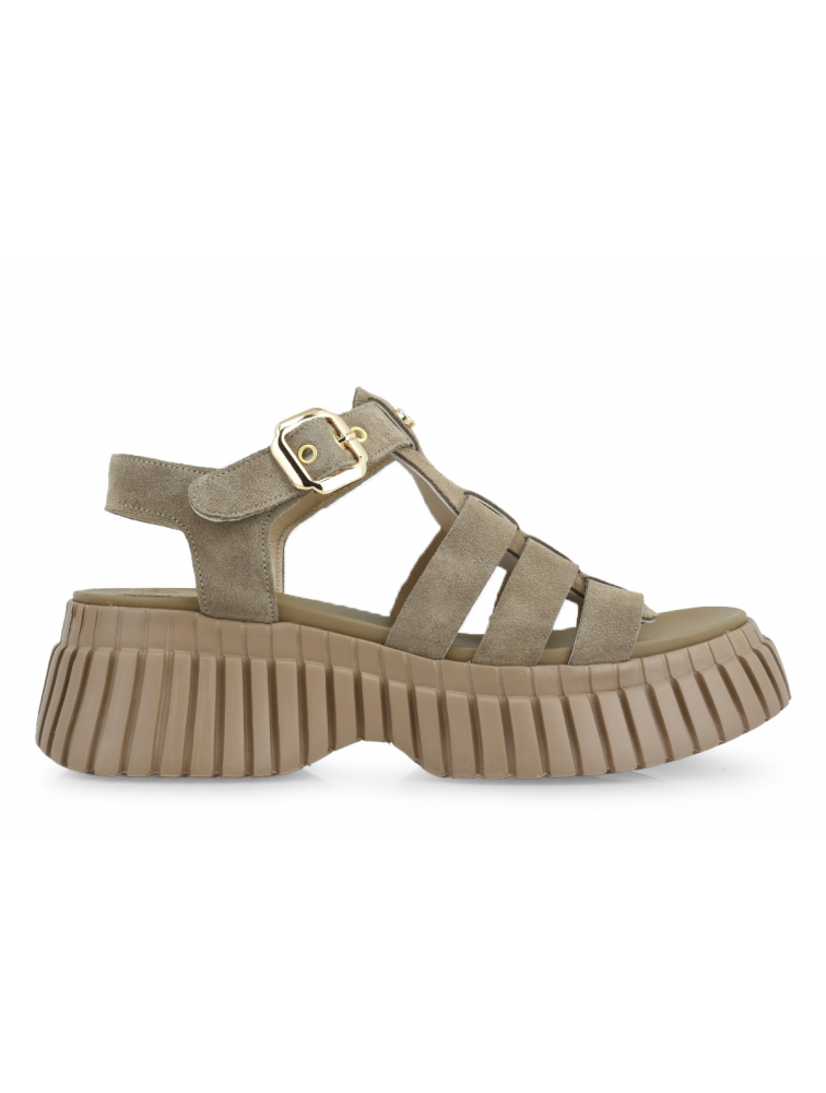 TSAKIRIS MALLAS Beige Suede Flatforms Sandals