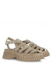 TSAKIRIS MALLAS Μπεζ Σουέντ Flatforms Σανδάλια