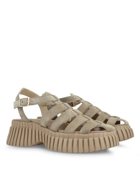 TSAKIRIS MALLAS Μπεζ Σουέντ Flatforms Σανδάλια