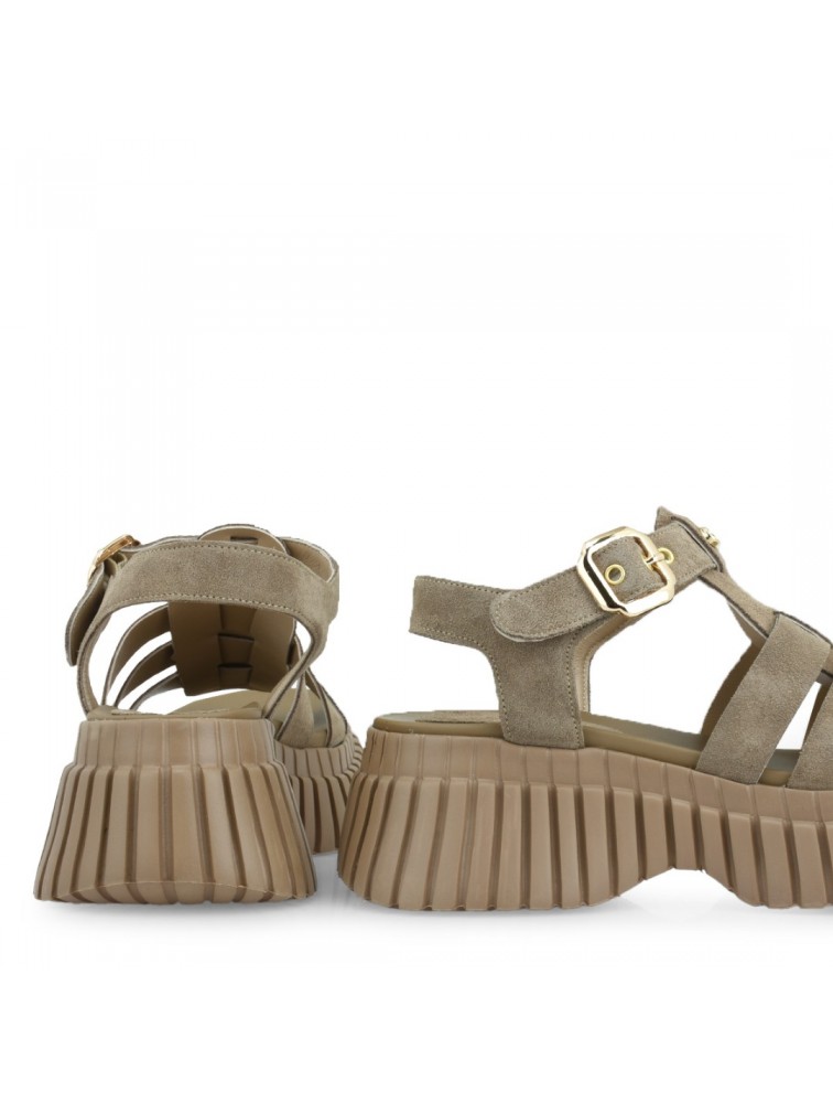 TSAKIRIS MALLAS Beige Suede Flatforms Sandals