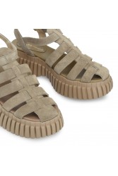 TSAKIRIS MALLAS Μπεζ Σουέντ Flatforms Σανδάλια