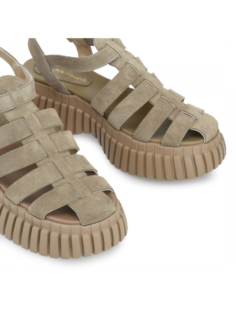 TSAKIRIS MALLAS Μπεζ Σουέντ Flatforms Σανδάλια